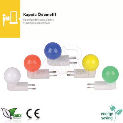 1 watt 220 Volt Fişli Renkli Gece Led Ampulu