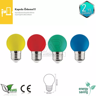 1 watt E27 Duylu Renkli Led Ampul