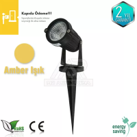 7 Watt Kazıklı Rozanslı Amber Işık Çim Aydınlatma Armatürü