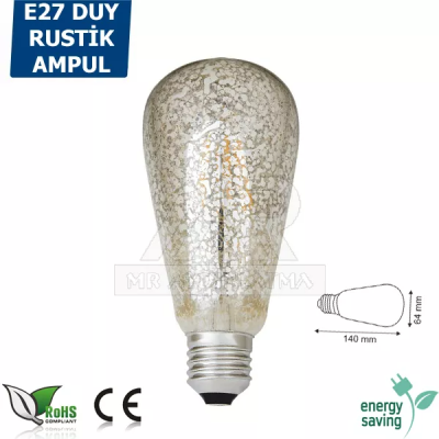 E27 Duylu 6 watt Beyaz Desenli Armut Tip Rustik Led Ampul