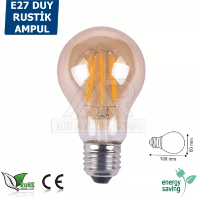 E27 Duylu A60 Ledli Rustik Led Ampul